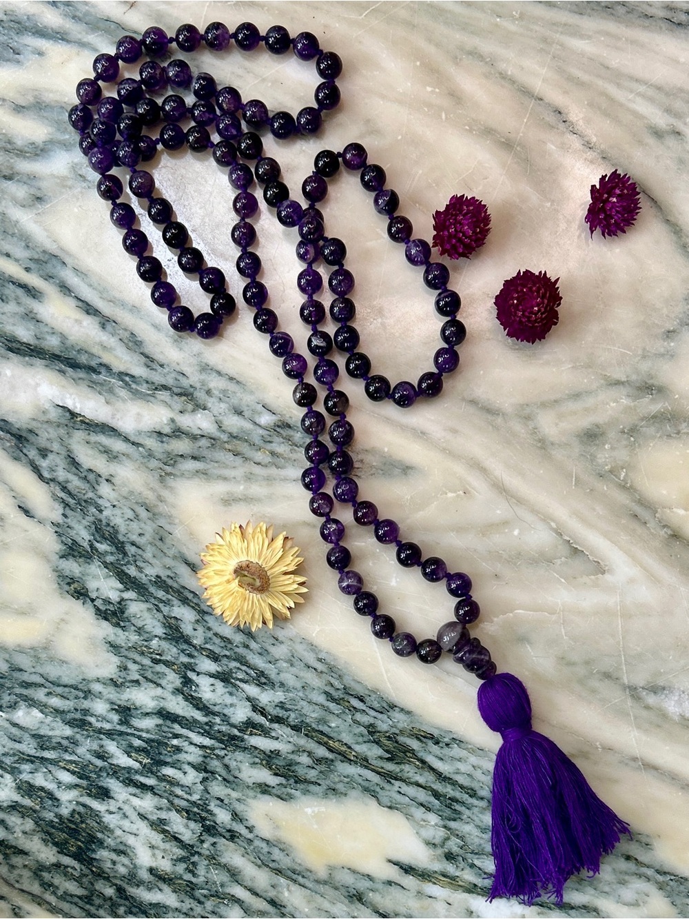 Amethyst Mala Prayer Bead Necklace